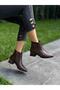 Brown Leather Heeled Women's Casual Boots - 3