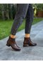 Brown Leather Heeled Women's Casual Boots