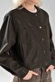 Women's Faux Leather Crew Neck Design Jacket - 7