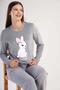 Women's Grey Melange Color Crew Neck Long Sleeve Straight Leg Pajama Set C0T1N0603 - 2