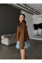 Zippered and Snap Fastened Suede Bomber Jacket - 4