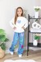 Girl's Blue Jean Floral Denim Pants Set