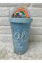 Cup with Straw, Water Bottle, Cute Drinking Bowl, 450 Ml, Double Layered with Hearts and Sequins
