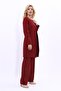 Zero Collar Plain Long Jacket & Wide Leg Trousers - Burgundy - 1005520 - 3