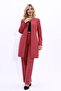 Zero Collar Plain Long Jacket & Wide Leg Trousers - 1005520