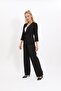 Zero Collar Plain Short Jacket & Wide Leg Pants Set - Black - 1015520 - 5