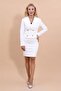 Shirt Collar Short Jacket & Straight Tight Skirt with Slits-White