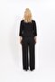 Zero Collar Plain Short Jacket & Wide Leg Pants Set - Black - 1015520