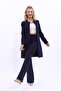 Zero Collar Plain Long Jacket & Spanish Flare Trousers-Navy Blue - 1005530 - 3