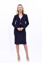 Shirt Collar Short Jacket & Plain Tight Skirt-Navy Blue - 4