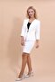 V-Neck Cropped Jacket & Slit Straight Tight Skirt - White - 1016502 - 3
