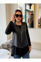 Women's Long Sleeve Asymmetrical Cut Viscose Blouse and Cracked Leather Look Vest Double Suit - 4