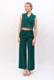 Crop Vest & Buttoned Wide Leg Trousers Set - Emerald - 1524531 - 8