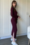 Tie-Up Modal Long Sleeve Midi Burgundy Dress - 5
