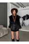 Premium Fur-Collar Tie-Detail Leather Jacket Coat - 4