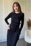 Tie-Up Modal Long Sleeve Midi Black Dress