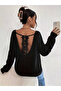    Women's Long Sleeve V-Neck Window Back Lace Detail Thick Ribbed Camisole Blouse - 4