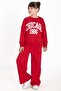 Red Chicago Printed Girls' Striped Tracksuit Set 22742 - 2