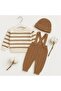 Baby Boy Striped Sweater Beret Argyle Patterned Salopet Gift Set of 3 - 4