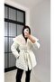 White Collar Fur Detailed Belted Shiny Puffer Coat Gaus-00458