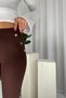 High Waist Gold Button Detail Women's Leggings - Brown - 2
