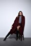 Burgundy Double Breasted Women's Coat - 2