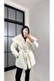 White Collar Fur Detailed Belted Shiny Puffer Coat Gaus-00458 - 2