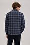 Navy Blue Comfort Fit Plaid Shirt Collar Coat - 4