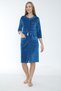 Women's Cotton Velvet Zipper Pocket Long Sleeve Dress / Blue 3836 - 3
