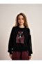 09-15 Years Old Girl's 2-Ply Dog Printed Sweat - Black