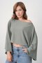 Women's Wide Collar Bat Sleeve Design Green Crop Blouse 13988 - 7