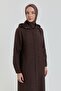 Large Size Thin Quilted Portable Hooded Overcoat Brown - 3