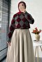 Baklava Patterned Short Women's Sweater - Burgundy - 4