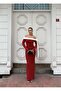 Red White Long Sleeve Crepe Dress 583335