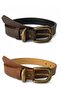 Women's Antique Plated Buckle Tan-Brown 2-Piece Belt Set