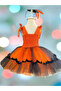 Halloween Special Orange -Black Pumpkin Girl Costume with Elastic Back and Buckle - 4