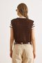 Women's Brown Open Knit Buttoned Pocket Detailed Thick Knitwear Vest Ylk-19000092 - 6