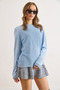 Women's Baby Blue Viscose Crew Neck Flowy Basic Slim Knit Sweater Kzk-19001012 - 2