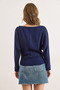 Women's Navy Blue Boat Neck Modal Buttoned Flowy Blouse Blz-19003133 - 2