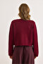 Women's Burgundy Open Knit Pocketed Buttoned Thick Knitwear Jacket Ckt-19000480 - 2