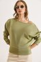 Women's Oil Green Boat Neck Modal Buttoned Flowy Blouse Blz-19003133 - 5