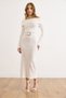 Women's Ecru Madonna Collar Lycra Long Dress Elb-19000752 - 4