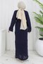 Lined Lace-Up Openwork Dress Navy Blue Hm2840 - 7