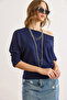 Women's Navy Blue Boat Neck Modal Buttoned Flowy Blouse Blz-19003133 - 6