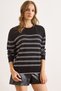 Women's Black Viscose Crew Neck Striped Flowy Slim Knit Sweater Kzk-19001011