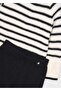 Girl's Striped Openwork Detailed Wide Leg Knitwear Set - Black/Ecru - 5