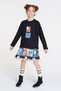 She&She Brand 4-12 Years Old Girls' Black Knitted Fabric Sweat Top with Dalmatian Dog Pattern Pleated Dress