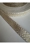 Verev Gold Color Glitter Striped Ecru Floor Woven Ribbon - 3