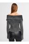 60206 Pale Effect Sleeve Slit Detailed Zippered Knitwear Cardigan-Anthracite - 3