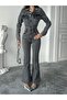 Women's Snow Black Spanish Legging Jacketed Denim Jumpsuit - 2